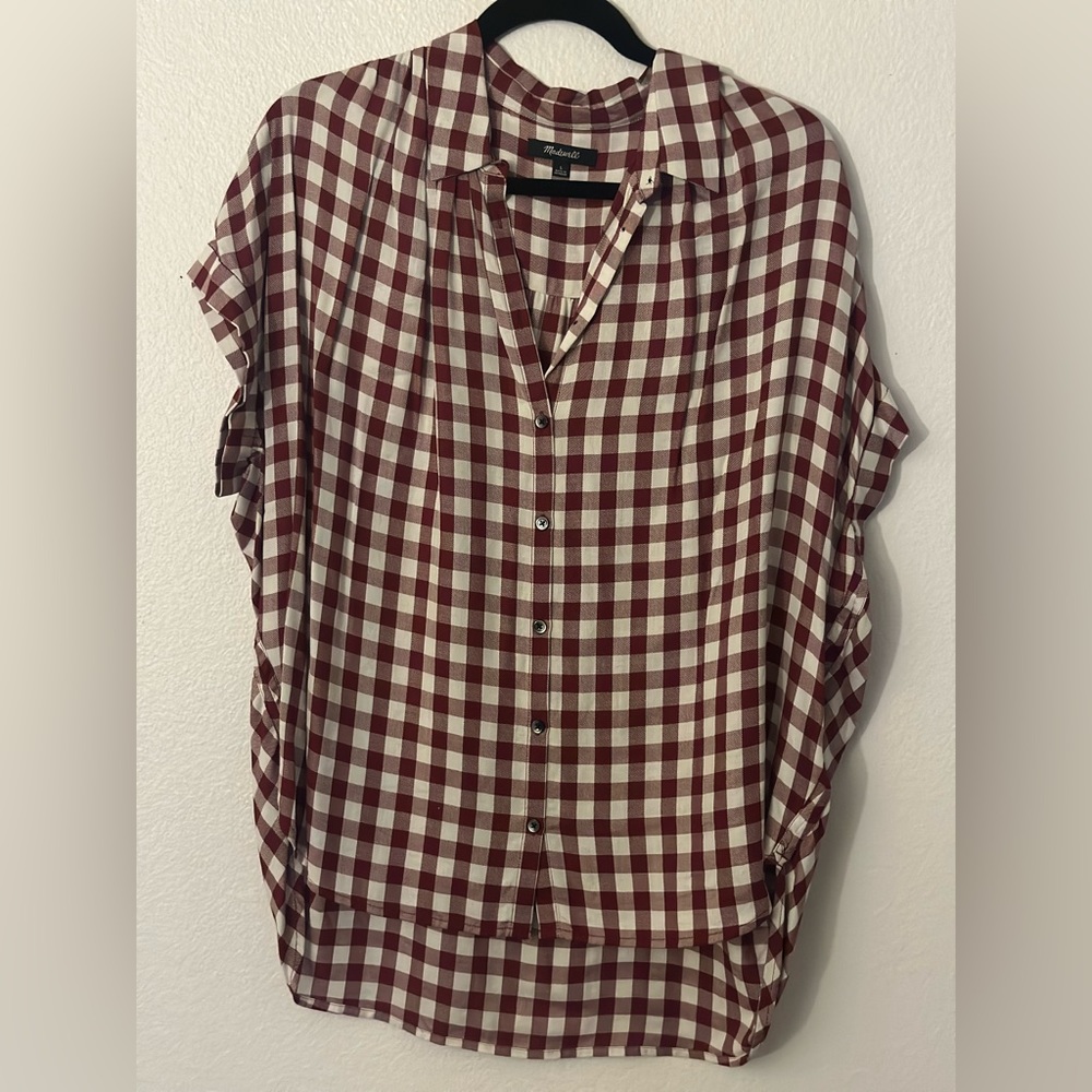 Madewell red plaid button up shirt